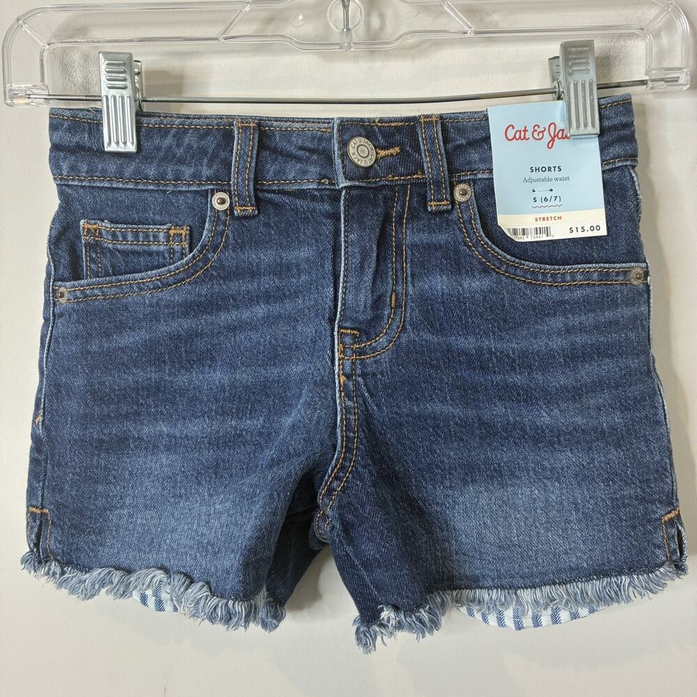 Cat & Jack NWT Girls’ Cut-Off Denim Adjustable Waist Shorts Size Small (6-7)